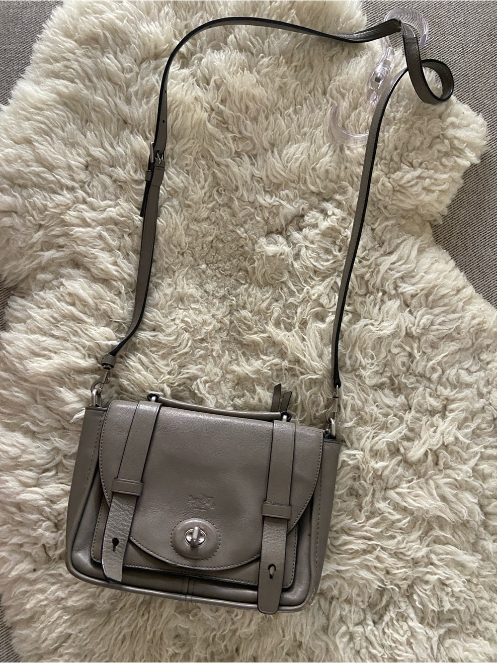 Coach Taupe Leather Turn-Lock Bleecker Mini Brooklyn Messenger Bag